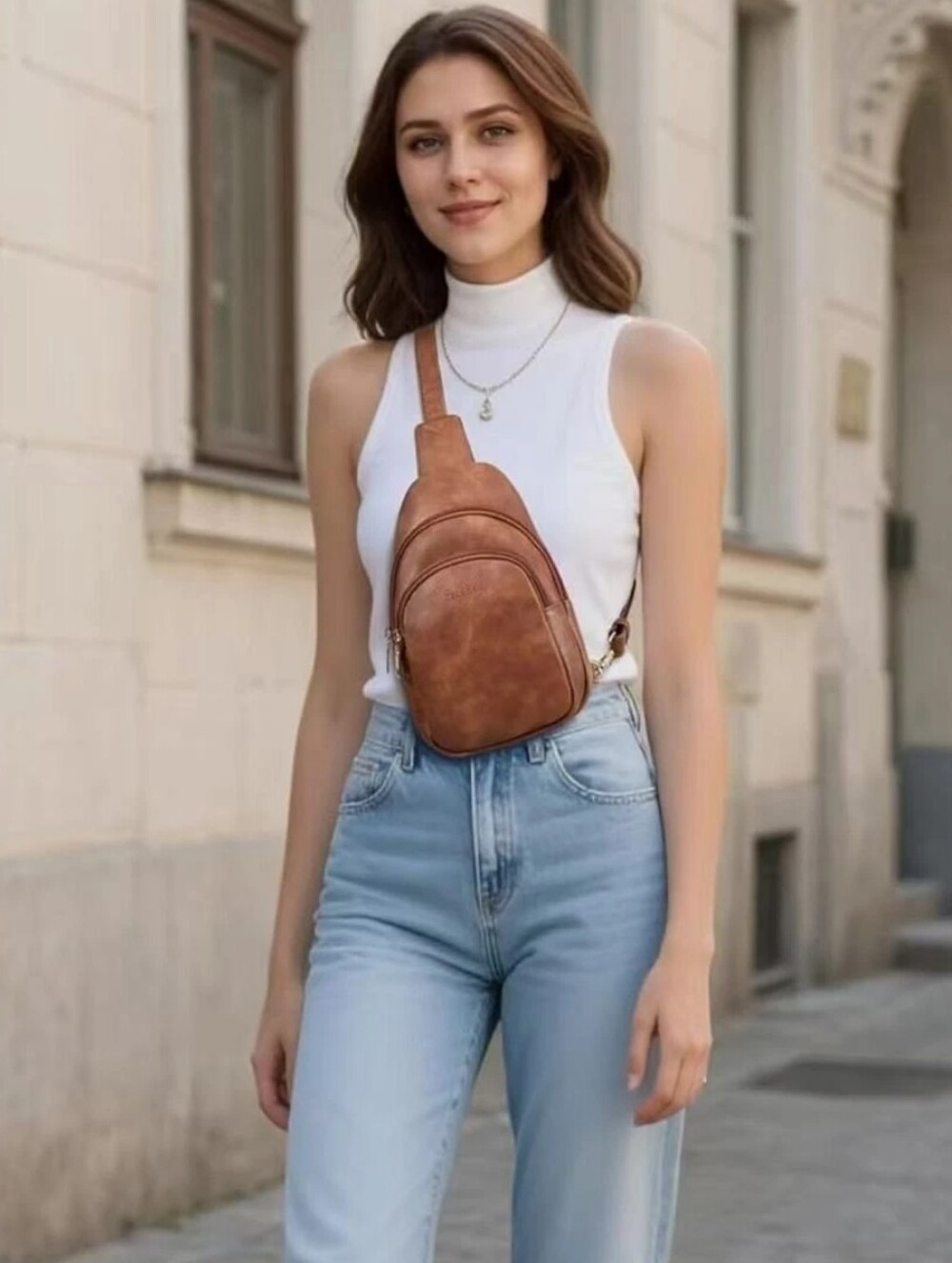 Telena Small Sling Bag for Women Leather Crossbody Fanny Packs Chest Bag for Wom